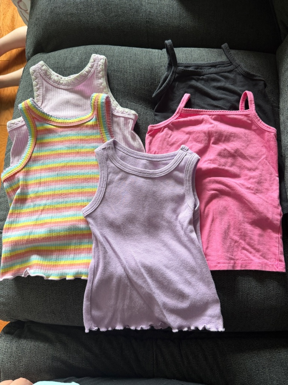 Lot of Toddler Girl Ribbed Tank Top - Lavender, Pink, Black & Rainbow Stripe